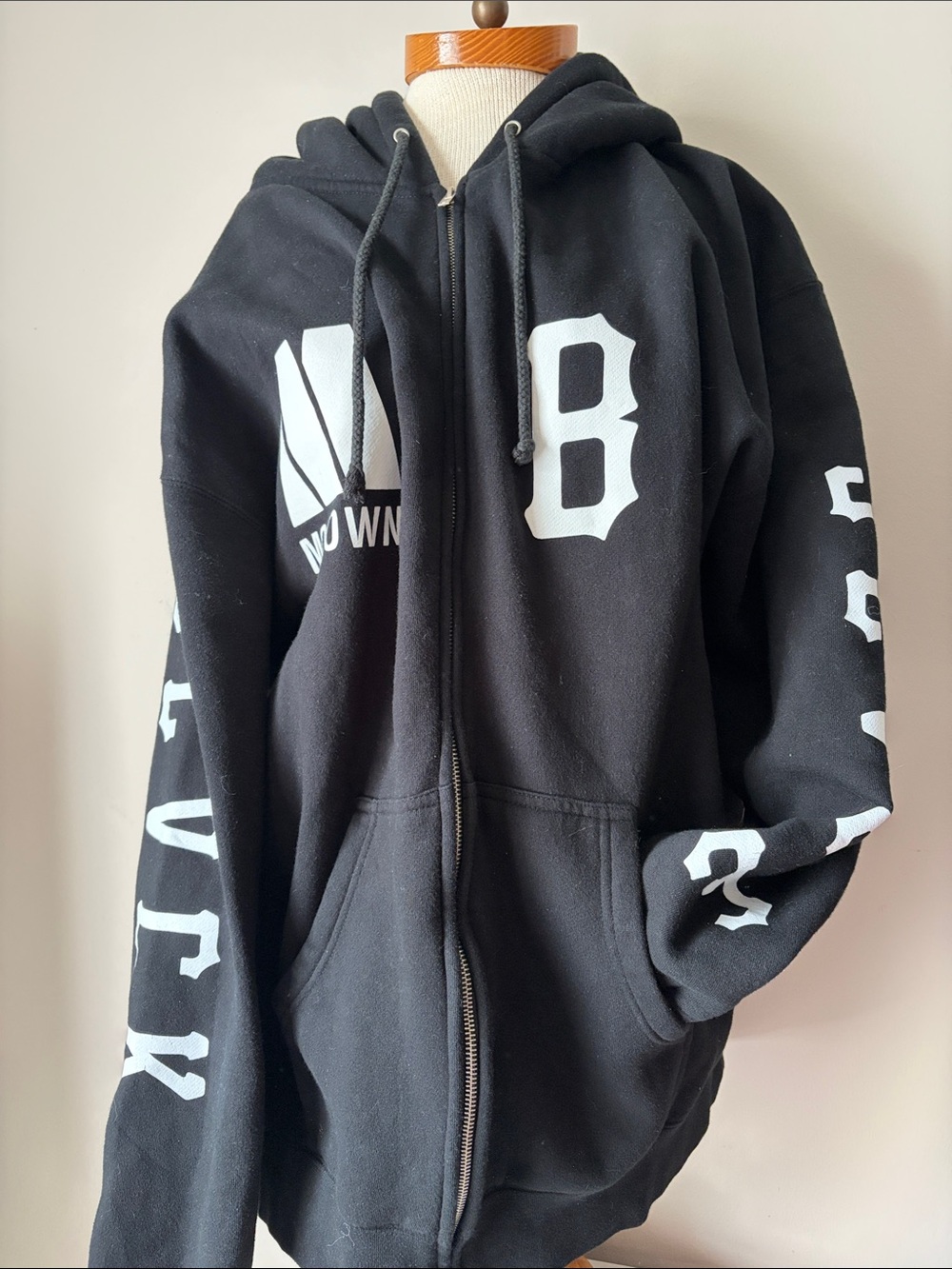 Black Zip-Up Hoodie with White Graphic Numbers by Motown x Black Scale size xxl